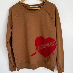 Scotch & Soda Sweatshirt Tan with Red Born To Love Heart Design Women’s Size XL